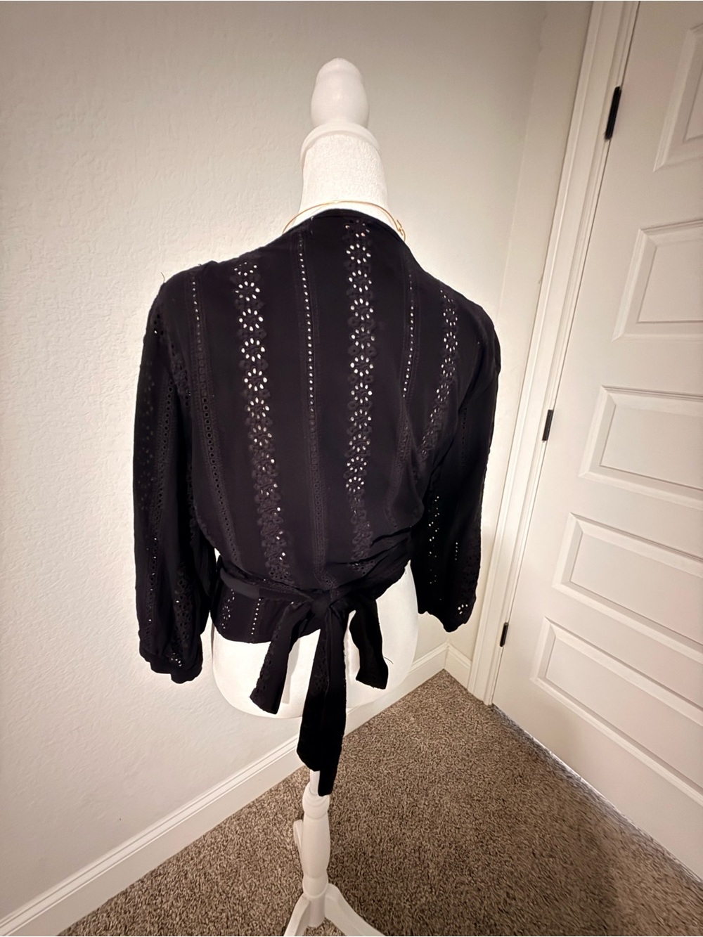 Women’s Black Eyelet Tie-Back Top